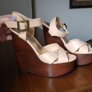 Soda Nude Wedge Sandal Brown wood look base 5.5
